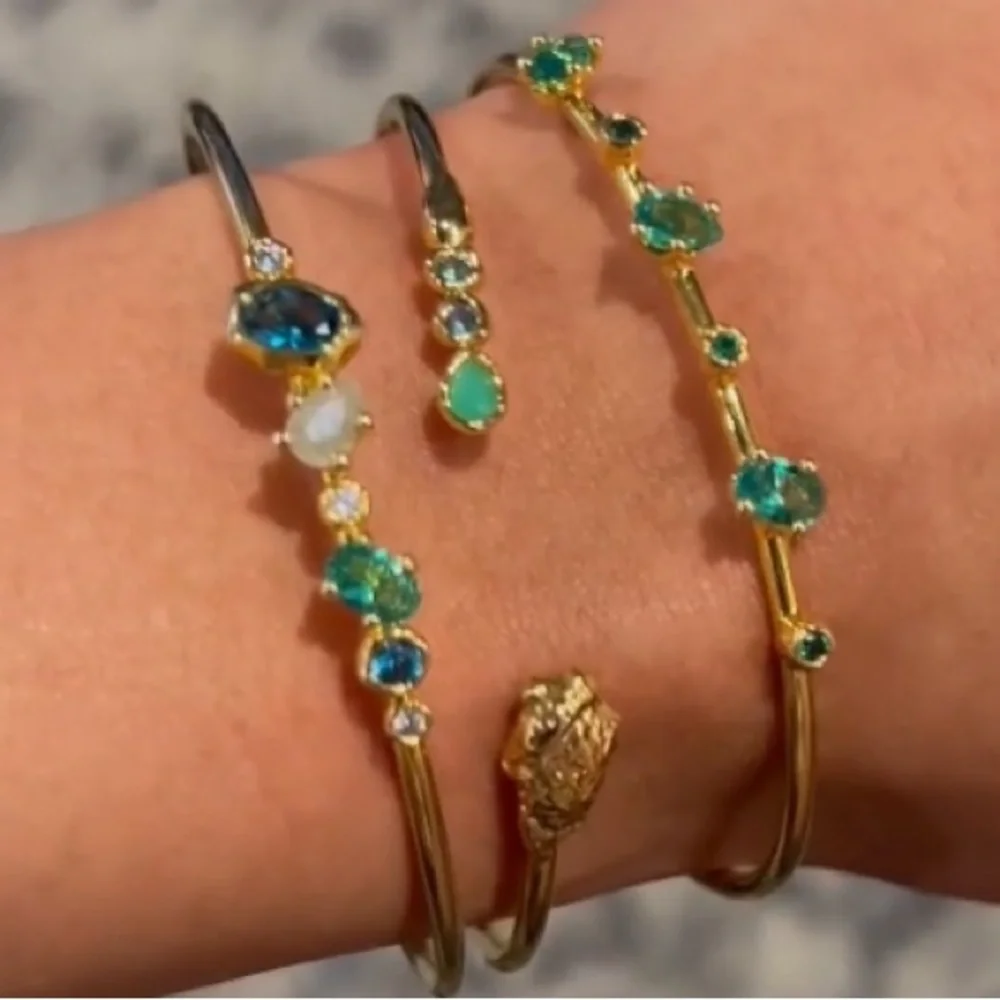 ALEXIS BITTAR Set of 3 Asterales Gold Green Blue Nanogem Crystal Cuff Bracelets
